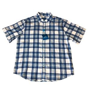 TOSCANO Harbour Blue Plaid Short Sleeve Button Front Shirt size XL